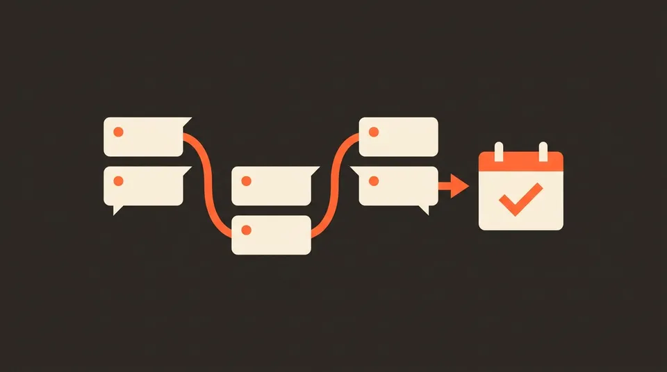 Illustration of follow-up messages flowing into a booked calendar